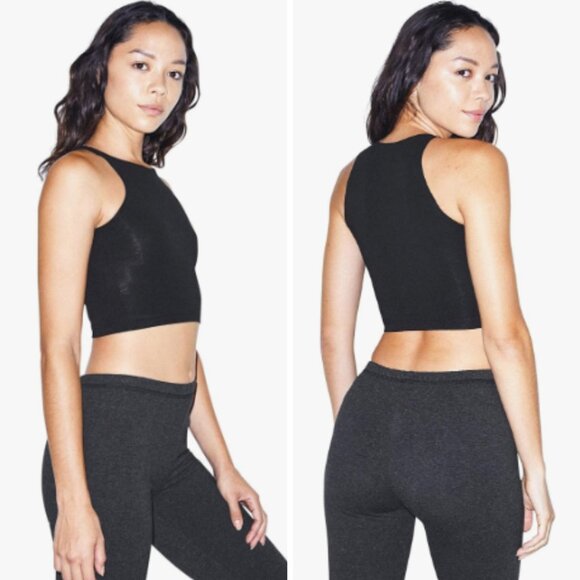 American Apparel HIgh Cut Cotton Spandex Sleeveless Crop Top in Black - Picture 1 of 6